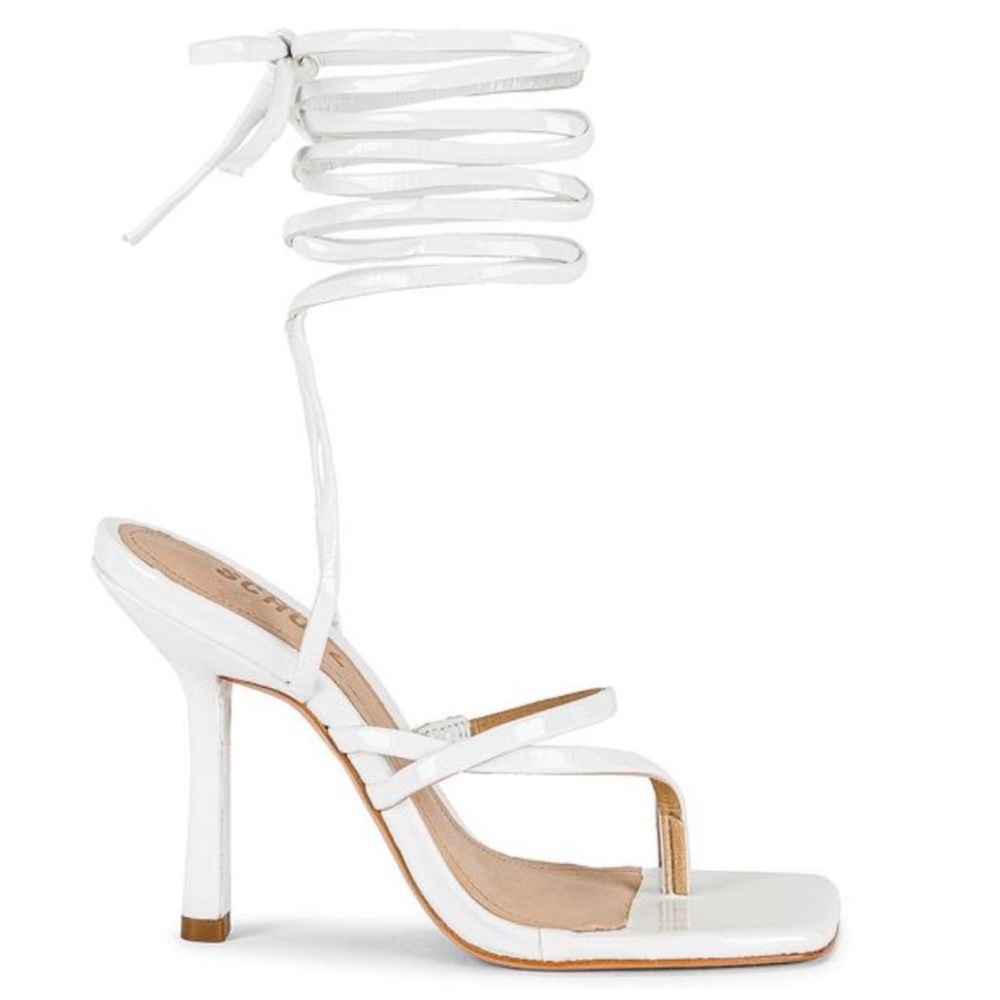 Schutz | NEW Lily Strappy Square Toe Stiletto Heel in White Women's Size 8